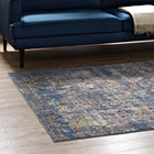 Modway Minu Distressed Floral Lattice Area Rug - 8 ft W x 10 ft L - Blue Grey Yellow/Orange-Gripping Grooved Rubber Underside 
