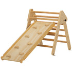 Qaba 3 in 1 Pikler Triangle Set with Ramp - Nature Wood-Multiple designs feature a triangle climber and slide board for varied play 