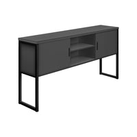 Monarch Specialties 72" L Office Hutch with Storage Doors - Grey Laminate - Black Metal-Created to be compatible with our office credenza (sold separately) with the credenza connector included, add this sleek 72"L grey laminate office hutch with sturdy black metal supports and closed cabinets for functional workspace storage in a contemporary home office or commercial setting