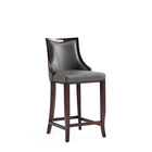 Manhattan Comfort - Emperor tabouret de bar traditionnel 19" en similicuir rembourré - gris galet - lot de 2-Conception unique de la poignée pour une mobilité facile avec des coutures semi-linéaires