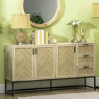 HOMCOM 61.4" L Sideboard Buffet Cabinet with 3 Drawers - Oak-Use it as a display cabinet, coffee station, or hallway storage unit