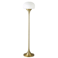 Hudson&Canal Aleister Torchiere Floor Lamp with Glass Shade - Brass/White Milk-Mid-century style for your living room, office space, bedroom, or reading nook