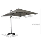 Outsunny 8' L x 8' W Square Patio Hanging Offset Umbrella with 360° Rotation - Light Grey-Aluminum pole and eight steel ribs with powder coating support a UV resistant 200g polyester cloth canopy for years of beautiful use  