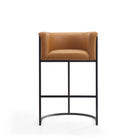 Manhattan Comfort Cosmopolitan 23.7" Mid-Century Modern Faux Leather Upholstered Bar Stool - Camel and Black - 2 Pack-Includes Footrest Base