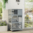 PawHut 66"H Outdoor Catio Cat House on Wheels with Hammock and Platforms - Light Grey-With wheels for easy movement, two with brakes 