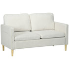 HOMCOM 56" Loveseat Sofa for Bedroom with Side Pockets - Cream White-Breathable linen-feel fabric resists wrinkles and deformation