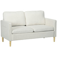 HOMCOM 56" Loveseat Sofa for Bedroom with Side Pockets - Cream White-Breathable linen-feel fabric resists wrinkles and deformation
