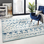 Modway Reflect Tamako Diamond/Chevron Moroccan Trellis Indoor / Outdoor Area Rug - 8 ft W x 10 ft L - Ivory/Blue-Tight Low Pile Weave