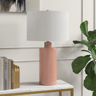 Hudson&Canal Selina 25" Tall Ceramic Table Lamp with Fabric Shade - Dusty Pink/White-Handcrafted dusty pink finish is applied to the round ceramic base