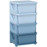 Qaba 4 Tier Kids Toy Organizer with 4 Plastic Storage Bins - Blue-Rounded edges help prevent your kid from getting injured in case they fall 