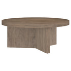 Hudson&Canal Holm 36"W Round Coffee Table - Antiqued Grey Oak-A contemporary Scandinavian design for your living room, den, and more