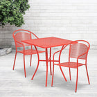 Table de jardin carrée de 28 po en acier corail et 2 chaises au dossier rond, intérieur/extérieur [CO-28SQ-03CHR2-RED-GG]-Revêtement thermolaqué de couleur corail