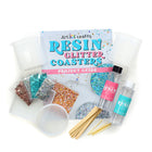 Art 101 - Kit de dessous de verre à paillettes en résine-Comprend de la résine, des paillettes, des moules à dessous de verre en silicone, des bâtonnets à mélanger, des tasses à mesurer, des cure-dents et un guide de projet
