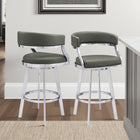 Armen Living Saturn 26" Counter Height Swivel Bar Stool in Grey Faux Leather & Brushed Stainless Steel-Whether you have a kitchen island, a bar table, pub table or peninsula, we've got you covered with any height you desire. Our bar height stools have a comfortable seat height of 30" and our counter height stools hold you at a convenient 26" seat height.