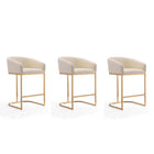 Manhattan Comfort - Louvre tabouret de comptoir moderne du milieu du siècle de 20" en similicuir crème et or titane - lot de 3-Tabouret de comptoir moderne du milieu du siècle avec dossier, parfait pour une utilisation au bar et dans la cuisine