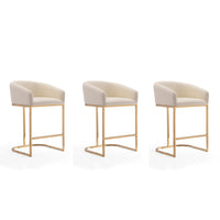 Manhattan Comfort - Louvre tabouret de comptoir moderne du milieu du siècle de 20" en similicuir crème et or titane - lot de 3-Tabouret de comptoir moderne du milieu du siècle avec dossier, parfait pour une utilisation au bar et dans la cuisine