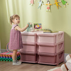 Qaba - Organisateur de rangement pour jouets enfants avec 6 bacs en plastique - rose-Facile à ouvrir et à fermer, adapté à votre petit  
