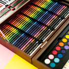 Art 101 Deluxe Artist Wood Set - 215 Pieces Set-Includes plenty of options for painters with acrylic paint, watercolor cakes, and a variety of paint brushes