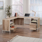 Sauder - La Collection Nova Loft Bureau en L - Finition Kiln Acacia-Deux étagères ouvertes pour un rangement supplémentaire des fournitures de bureau