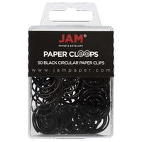JAM Paper Circular Paper Clips - Round - Black - 50 Pack-Colour: Black Papercloops