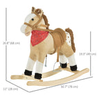 Qaba - Cheval à bascule en peluche pour enfants - cowboy rocker - beige-La base en bois est équipée de deux rails incurvés pour permettre à l'animal de se balancer d'avant en arrière 