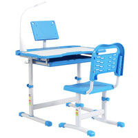 Qaba - Ensemble bureau et chaise pour enfants réglable en hauteur, bureau d’écriture pour étudiant - bleu-La hauteur de la table et de la chaise est réglable  
