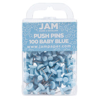 JAM Paper Colourful Push Pins - Baby Blue - 100 Pack-Plastic Head Thumb Tacks | Colour: Baby Blue
