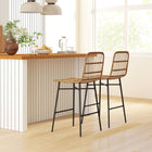 HOMCOM Counter Height Rattan Bar Stools with Back - Brown - 2 Pack-Powder-coated steel legs with X-shaped crossbars provide stable support
