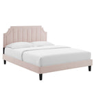Modway Sienna Performance Velvet Full Platform Bed with Black Wood Legs - Pink-Stain-Resistant Performance Velvet