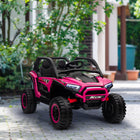 Qaba 2 Seater 24V 7AH Ride on Truck w/ Spring Suspension - Pink-Enjoy 60 minutes of continuous fun 