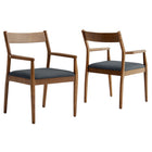 Modway Solara Vegan Leather Wood Dining Armchairs - Walnut/Black - 2 Pack-Rubberwood Dining Armchairs Set of 2