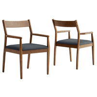 Modway Solara Vegan Leather Wood Dining Armchairs - Walnut/Black - 2 Pack-Rubberwood Dining Armchairs Set of 2