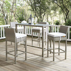 Modway - Conduit Terrasse extérieure Rotin en osier Tabouret de bar - Blanc gris clair - Ensemble de 4-Cadre en aluminium revêtu en poudre