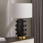 Hudson&Canal Farrington 26" Tall Ceramic Table Lamp with Fabric Shade - Matte Black/White-Handcrafted matte black finish is applied to the round ceramic base