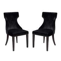 Manhattan Comfort Reine 19.7" Traditional Velvet Upholstered Dining Chairs - Black and Walnut - Set of 2-Traditional Dining Chair for Dining Room Use. Set of 2
