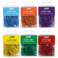 JAM Paper - Trombones standard colourés - trombones réguliers 1 po - assortiment arc-en-ciel - 6 paquets de 100-Couleurs : Rouge, Jaune, Bleu Bébé, Violet, Vert, Orange