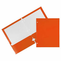 JAM Paper Laminated Glossy 3 Hole Punch Two-Pocket School Folders - Orange - 6 Pack-Colour: Orange