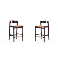 Manhattan Comfort - Klismos tabouret de comptoir 20" style milieu du siècle moderne, revêtement en similicuir, camel et noyer foncé, lot de 2-Tabouret de comptoir moderne du milieu du siècle avec dossier parfait pour le bar et la cuisine. Ensemble de 2