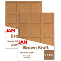 JAM Paper Square Address Labels, 2 x 2, Brown Kraft, 240 Pack-Mailing Address Labels