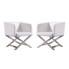 Manhattan Comfort Hollywood 25.6" Contemporary Faux Leather Upholstered Accent Chair - White and Polished Chrome - 2 Pack-Contemporary Accent Chair for Living Room, Dining Room and Home Office Use. Set of 2