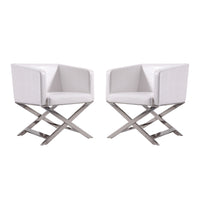 Manhattan Comfort - Hollywood fauteuil d’appoint contemporain 25,6" en similicuir blanc et chrome poli, lot de 2-Chaise d’appoint contemporaine pour le salon, la salle à manger et le bureau à domicile. Ensemble de 2