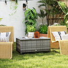 Outsunny - Table basse en rotin avec plateau en verre trempé pour jardin et terrasse extérieur, gris-Fabriqué en tube d'acier massif et en rotin PE avec un excellent savoir-faire