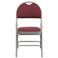 Flash Furniture HERCULES Series Ultra-Premium Triple Braced Burgundy Fabric Metal Folding Chairs with Easy-Carry Handle - 4 Pack-Set of 4 Padded Metal Folding Chairs - Carrying Handle Cutout