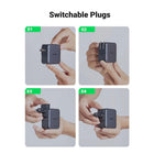 UGREEN 65W GaN Worldwide Travel Fast Charger - 1x USB-A/2x USB-C-Ideal for Travelling: The EU, US, and UK switchable plugs make the universal travel adapter very helpful and suited for worldwide travel. It supports a universal voltage of 100V-240V. This travel charger is an excellent option if you carry a lot of gear or travel with companions.