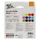 Mont Marte Signature Acrylic Paint Pens - Fine Bullet Tip 1 mm - Assorted - 12 Pack-Designed for card, canvas, rocks, pottery, plastic, metal and paper, and can also be used over dry acrylic, gouache and watercolour paintings