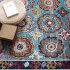 Modway Entourage Odile Distressed Floral Moroccan Trellis Area Rug - 5 ft W x 8 ft L - Blue Red Orange Yellow-Protect Floors From Foot Traffic / Furniture