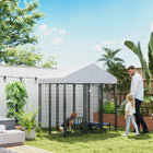 PawHut Outdoor Welded Wire Dog Kennel and Dog Run with Cover - 5.9' x 4' x 6' - Silver-Reversible stable canopy top offers rain and sun protection 