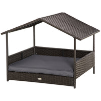 PawHut - Niche pour chien en osier avec coussin amovible, gris-Couleur café foncé classique avec un design élégant, cette maison pour animaux apporte un style moderne à vos espaces intérieurs et extérieurs 