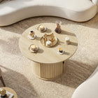 HOMCOM 31.5" Round Coffee Table with Storage - Natural Wood-Round silhouette complements diverse interior styles effortlessly