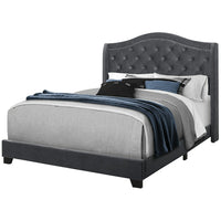Monarch Specialties - 5968Q Lit Queen - Bordure En Argent Velour Gris Fonce-1